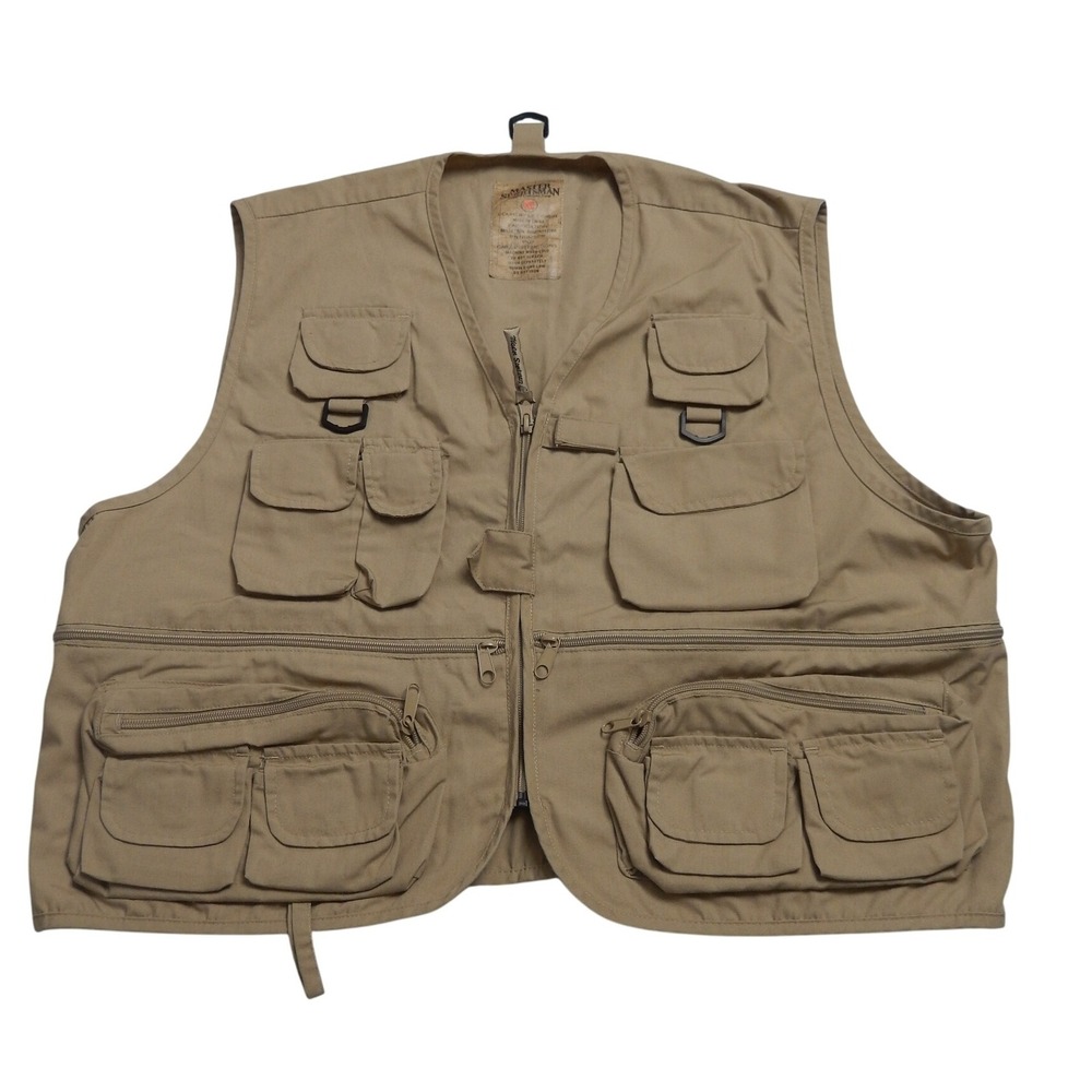 Master Sportsman Fishing Vest Khaki Multi‎ Pocket Utility Outdoor Men Size XL